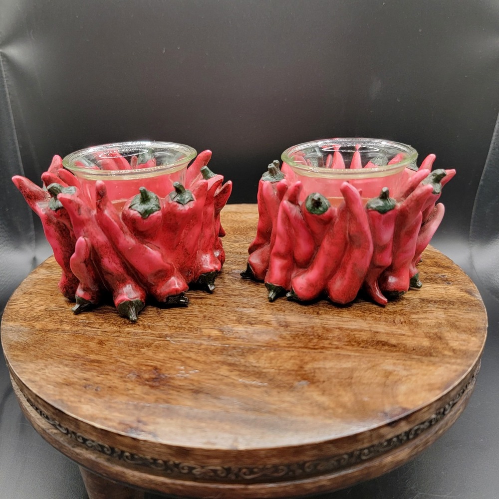 Set Of 2 Red Chili Pepper Votive Candle Holder